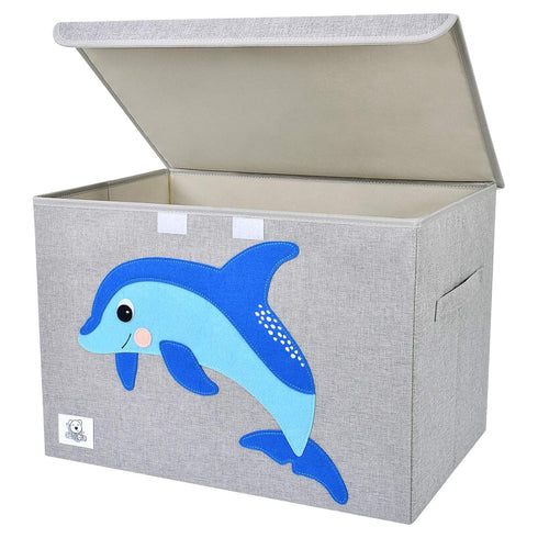 Foldable Large Kids Toy Chest with Flip-Top Lid, Collapsible Fabric Animal Toy Storage Organizer for Toddler, Children,