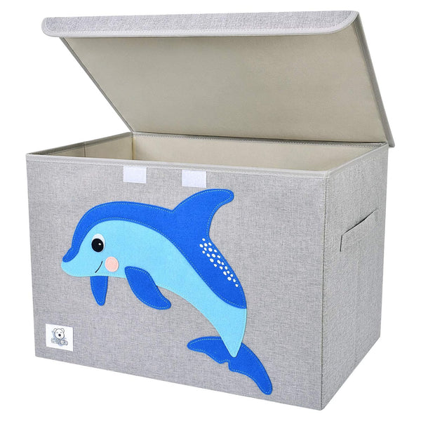 Foldable Large Kids Toy Chest with Flip-Top Lid, Collapsible Fabric Animal Toy Storage Organizer for Toddler, Children,