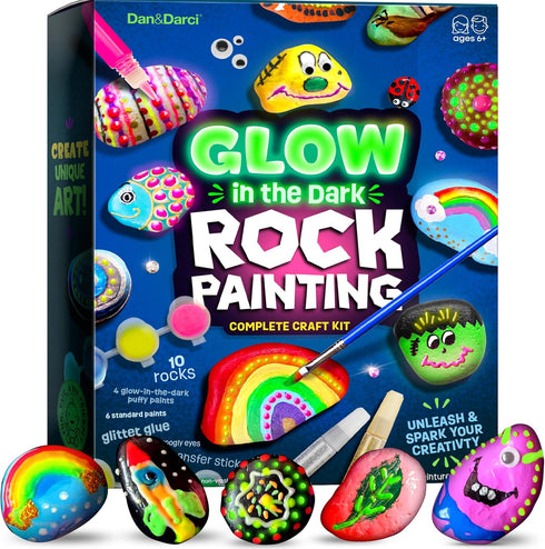 Dan&Darci Kids Rock Painting Kit - Glow in The Dark - Gifts
