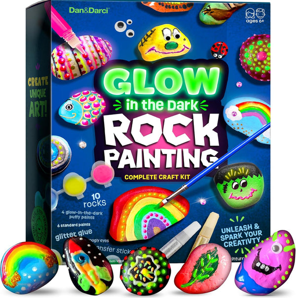 Dan&Darci Kids Rock Painting Kit - Glow in The Dark - Gifts