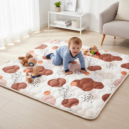 50"x50" 0-6 Tummy Bunnikins & Clover Baby Play Mats for Floor, Thicken Soft Play Mat for Babies Months, Foldable