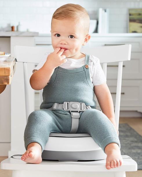 Sleek Grey/White Booster Seat for Dining Tables