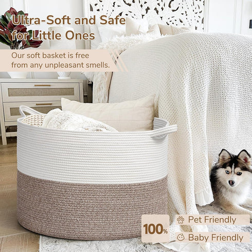115L INDRESSME Extra Large Blanket Basket, Soft Cotton Rope Storage Basket for Organizing, Home Decor, Toys, Laundry