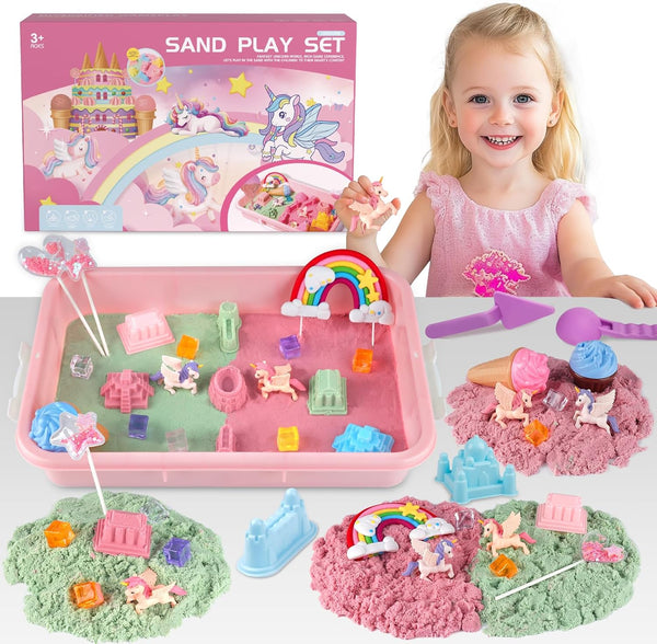 Unicorn Sensory Sand Bin Kit for Girls, Magic Art Unicorn Castle Ice