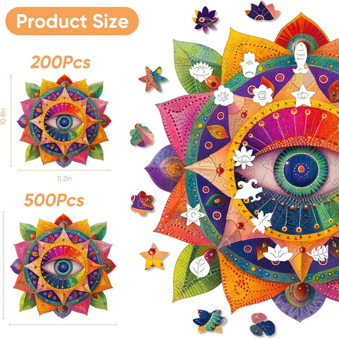 500 16.5'' 16.4'' Mys Aurora Mandala Wooden Puzzles for Adults, Piece Unique Shaped Wood Evil Eye Jigsaw Puzzles