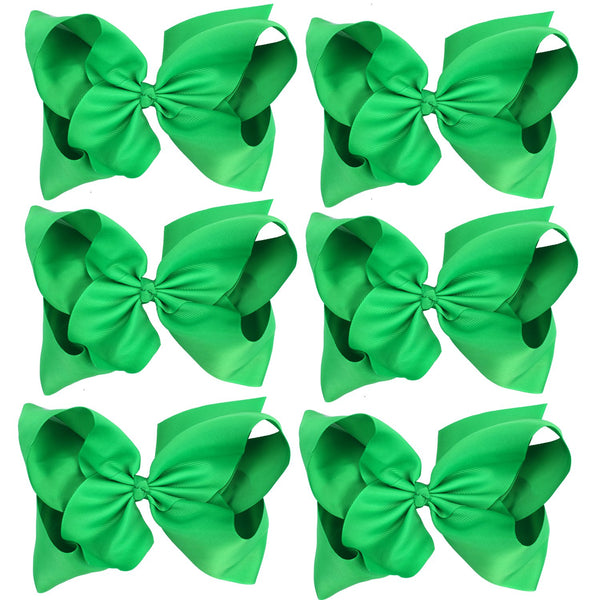 Huge Boutique Hair Bows Alligator Clips 6 Pcs 8 Inch for Women, Teens, Baby Girls (Green)