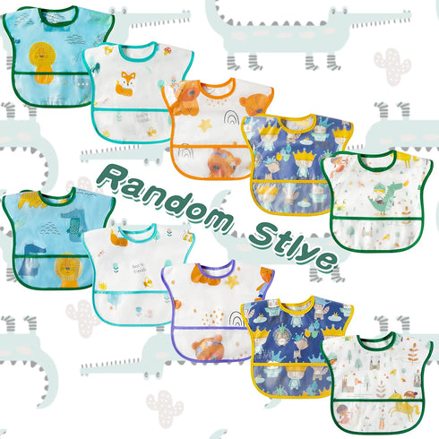 5Pcs 6-24 Zainpe Snap Baby Bibs for Boys Girls Months Waterproof Stain Resistant Feeding Bib with Food Catcher Pocket