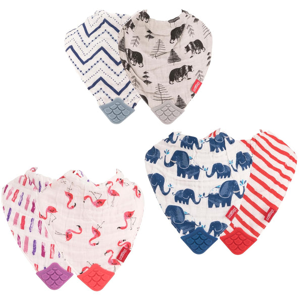 Nuby 2Piece Muslin Bandana Bib with Teether, Colors May Vary, 2 Count