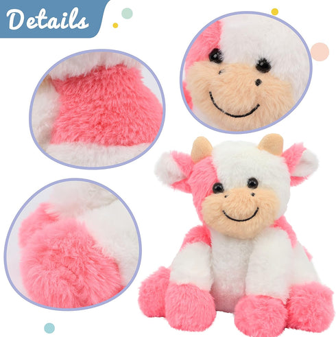 Hopearl Plush Cow Toy - 9 Inch Strawberry Pink Floppy Dairy Cattle - Cute Birthday Gift for Kids
