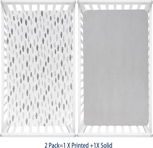 AMROSE 2 Pack 28'' 52'' Microfleece Crib Sheets, X Flannel Fleece Crib Fitted Sheets for Crib and Toddler Mattress Pad