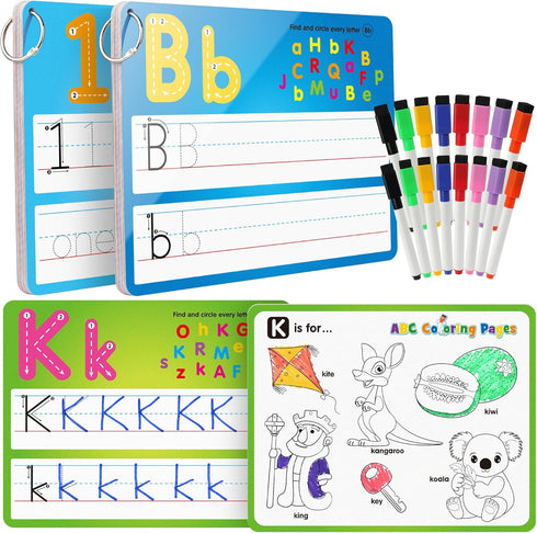 Coogam Handwriting Drawing Practice Cards, 36pcs Alphabet Number Painting Coloring with Pens,