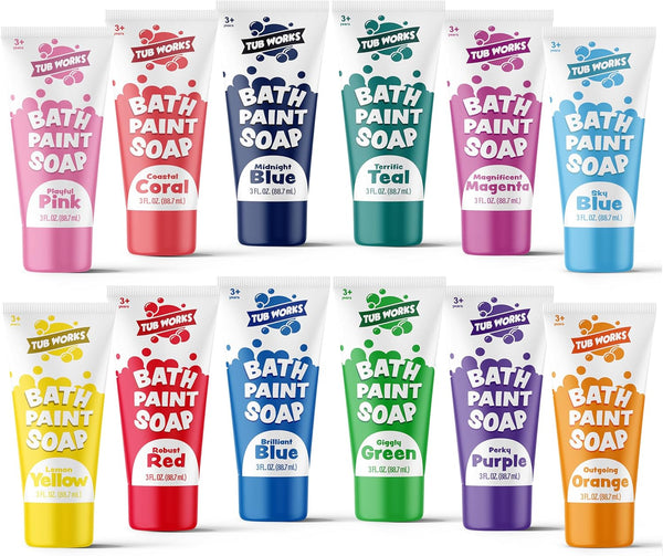 Tub Works Bath Paint Soap, 12 Pack | Non-Toxic, Washable Bathtub Paint