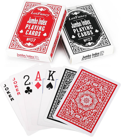 LotFancy Playing Cards 2 Pack, Large Print Jumbo Index Decks (1 Black 1 Red), Poker Size for Card Games