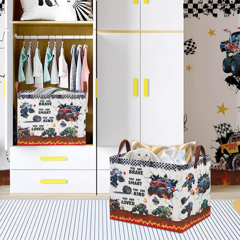 Monster Truck Storage Laundry Basket, Kid Room Decor for Boys,Rectangular Gift Bag Toy Box Shelf Basket ,Collapsible