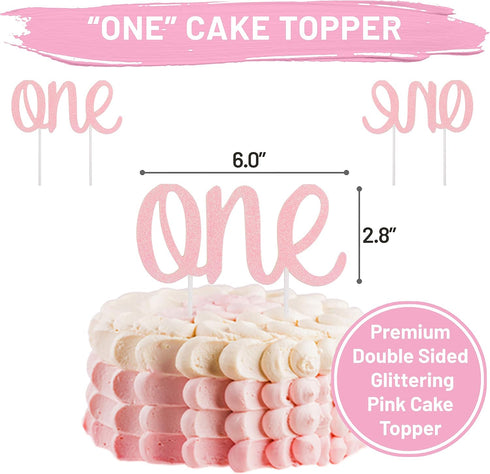 1st Birthday Girl Decorations - High Chair Tutu Skirt with No.1 Crown, Cake Smash Banner, Princess Crown, 'ONE' Cake
