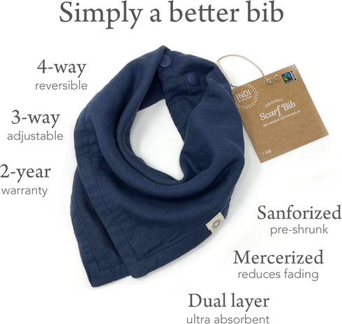4-Way (Set 5) Kishu Baby Indi Organic Baby Bandana Bibs Fairtrade Reversible Drool Bibs for Boys & Girls Unisex