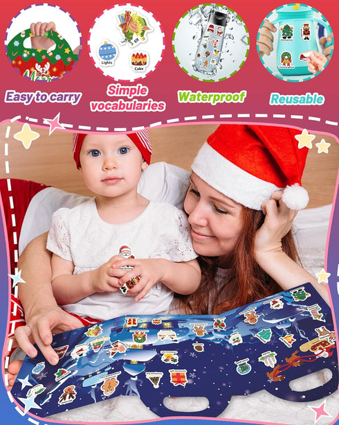 Oomloid Christmas Sticker Books for Kids, Christmas Gifts Reusable Sticker Books Stocking Stuffers for Toddlers, Travel