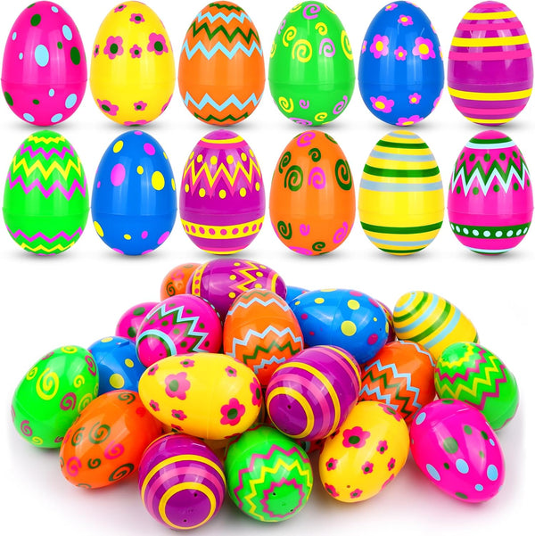 NAWITDA 36 Pack 2.4 Inch Plastic Printed Easter Eggs, Empty Fillable Eggs Bulk