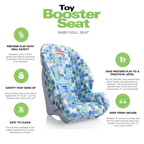 Joovy Toy Booster Seat & Doll Car Seat - Functional, Crash-Tested, Fits Dolls 12” to 22”