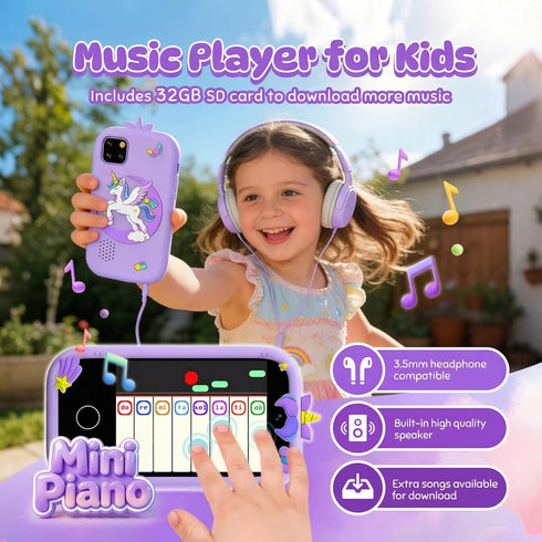 Uckqui 2.8" 18 MP3, 32GB 3-10, Kids Smart Phone for Girls, Toddler Phone Toy with Dual Camera, Touchscreen, Games