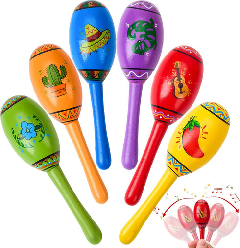 JOYIN Cinco De Mayo 6 PCS Mini Wooden Maracas for Kids, Mexican Fiesta Party Favors and Noisemakers