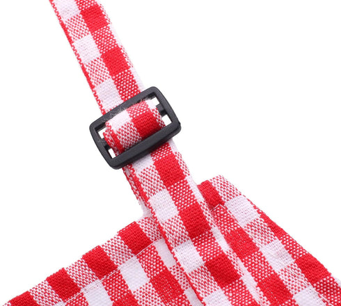 Jennice House Kids Aprons - Children's Pure Cotton Gingham Apron with Pocket, Adjustable Neck Strap (Red, S)
