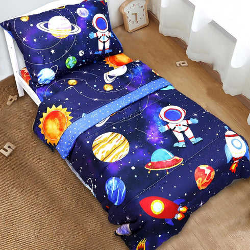 Set Set, 4 Sets SWESEN Toddler Bedding for Boys, Blue Space Toddler Boy Bedding Soft & Lightweight Piece Toddler