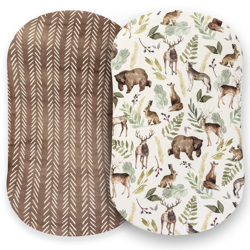 Pobibaby 2 Pack Premium Bassinet Sheets for Standard Bassinets, Ultra-Soft Cotton Blend, Wildlife
