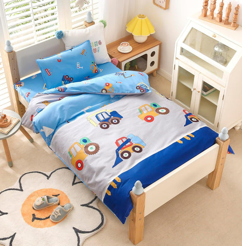 J-pinno Bulldozers Set, 100% 47" 59", Cars Digger Tractors Boys Girls Cartoon Duvet Cover + Pillowcase Zipper Closure