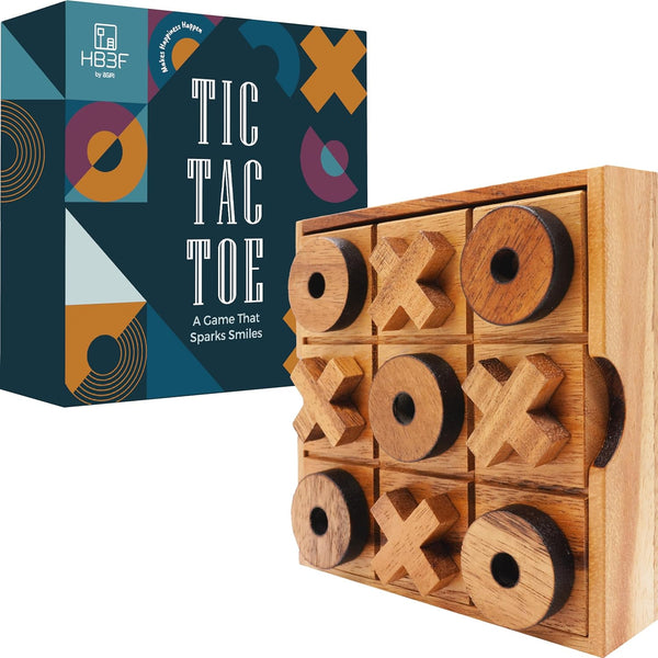 BSIRI Wooden Tic Tac Toe Game, Brain Teaser Puzzles for Adults and Kids, Unique Gifts and Coffee Table Decor