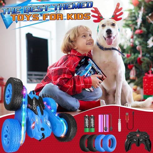 360 Car,2.4Ghz 4-8 Jimdella Remote Control Car,RC Cars with Sides Light Strip and Headlights,Double Sided Flips