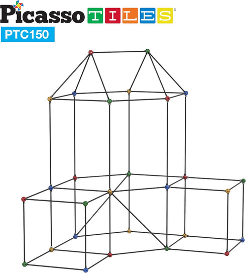 PicassoTiles Kids Fort Building Kit - 150 Piece Indoor and Outdoor Toy Set for STEM Learning and Pretend Play