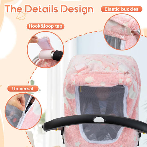 Cozy Baby Car Seat Cover, Infant Car Seat Cover Glow in The Dark, & Warm Carseat Canopy for Girls Boys, Baby Carrier
