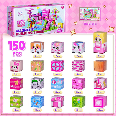 Wxlbr Blocks,150PCS 3+ Magnetic Magnetic Building Cube Game,Magnet Blocks Tiles Constructions Toys,STEM Educational