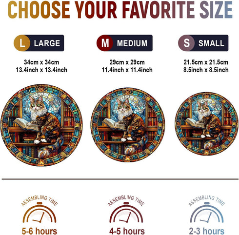 13.4 13.4in 300pcs Wooden Puzzles for Adults - Challenging Maine Cat Library Adult Puzzle, Unique Animal Shaped Wooden