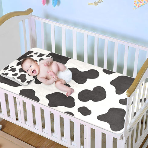 EtherSpher 28" 52" Cow Print Black White Cooling Baby Mattress pad Protector x Washable Crib Padding for Sides