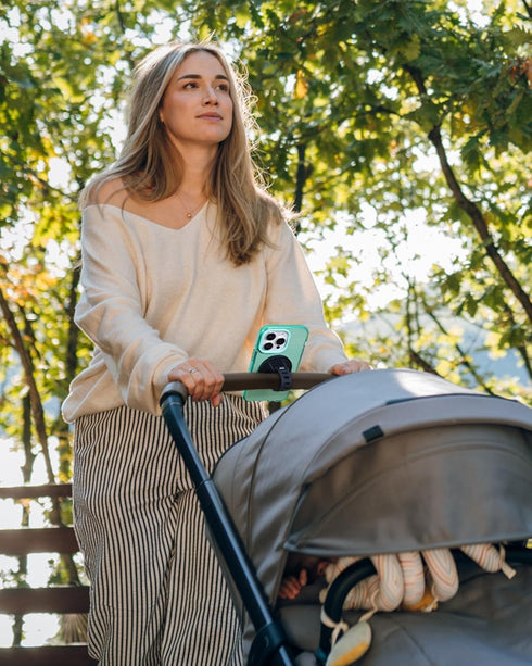 Magnetic Phone Holder for Stroller, Shopping Cart & Golf Push Cart | Handlebar Phone Mount for MagSafe | Strap