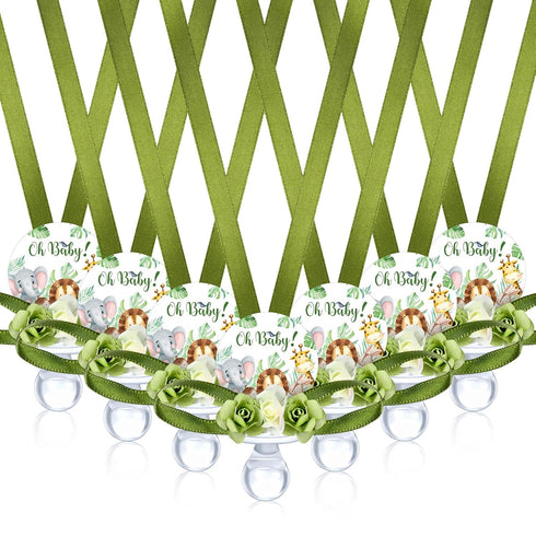 36 Quelay Pcs Baby Shower Pacifier Necklace Cute Jungle Animal Acrylic Baby Pacifiers with Delicate Flowers for Baby