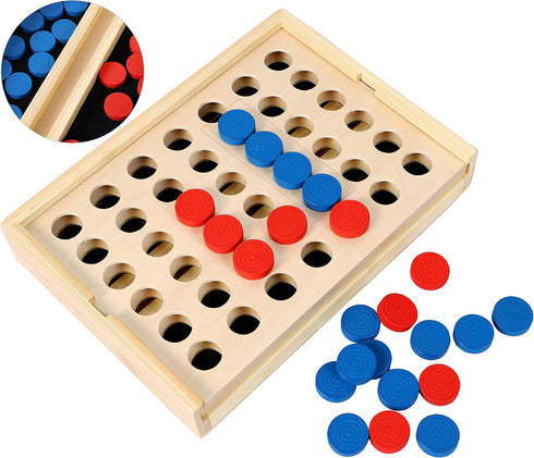 TOWO Wooden 4 in a Row Game, Classic Strategy Game for Adults, Children, Travel Games Family Board Games