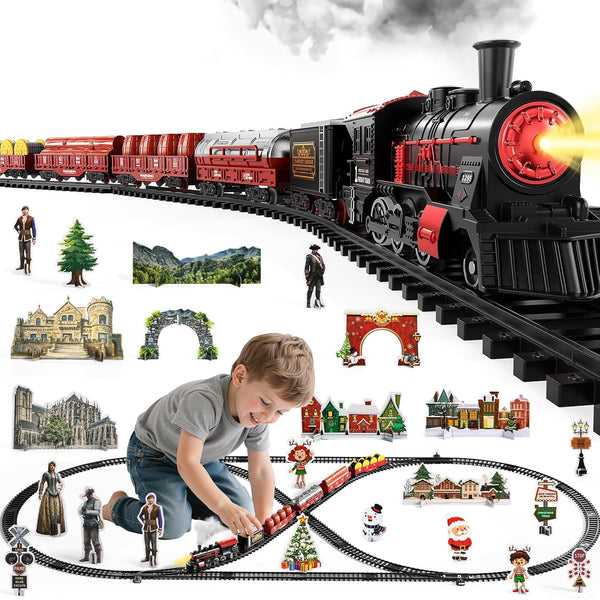NIPLOOOW Train Set for Toddlers 3-5, Electric Alloy Train Toy with Realistic Sound,