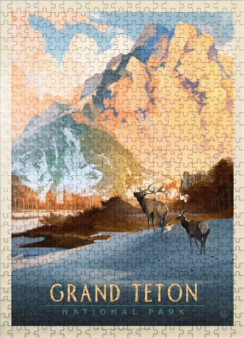 MyPuzzle Grand Teton National Park: Winter Hush Vintage Poster - Premium 500 Piece Jigsaw Puzzle for Adults