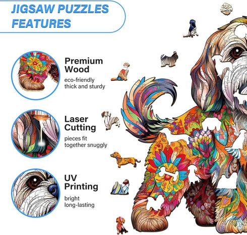 wudhank (M-10.6 11.4in-190pcs) Wooden Puzzles for Adult, Shih Tzu Dog Wooden Jigsaw Puzzle, Unique Wood Shape Cut