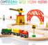 Wooden Train Sets for Boys 2-7, 38 Pcs Wood Train Set with Crane, Bridge & Tracks for 3 Year Olds