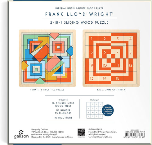 Galison Frank Lloyd Wright Imperial Hotel – 2 in 1 Sliding Wood Tile Puzzle Featuring Iconic Design