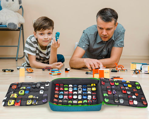 KISLANE Ultimate Toy Cars Storage Case - Dual Compartment Holds 108 Cars, Perfect for Matchbox Cars (Bag Only, Blue)