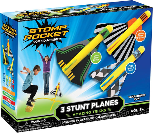 Stomp Rocket Stunt Plane Launcher Toy for Kids - 3 Foam Airplane