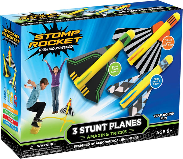 Stomp Rocket Stunt Plane Launcher Toy for Kids - 3 Foam Airplane