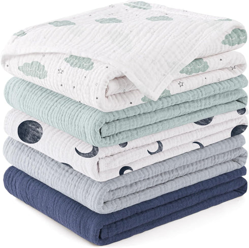 Susurration Baby Burp Cloths 5 Pack 100% Cotton Muslin Baby Washcloths 23.6