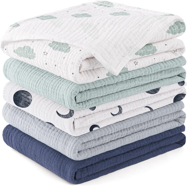 Susurration Baby Burp Cloths 5 Pack 100% Cotton Muslin Baby Washcloths 23.6