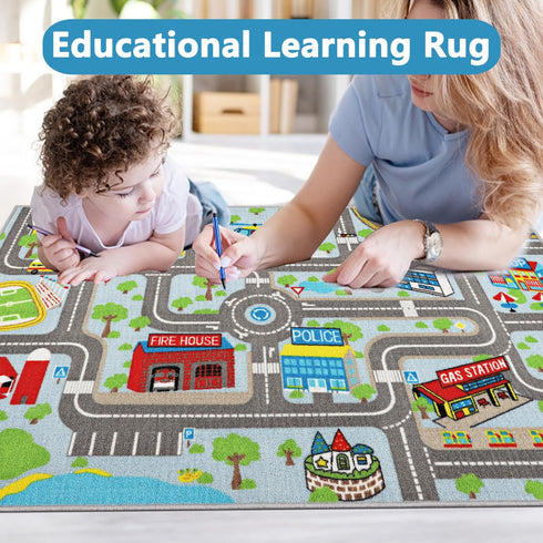 5.2'x3.3' Capslpad Kids Rug Educational Play Rug Traffic Road Kids Play Car Mat Large Learning Play Game Area Rug